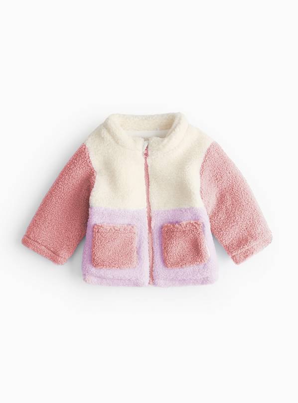 Pink Colour Block Borg Fleece Jacket 6-9 months